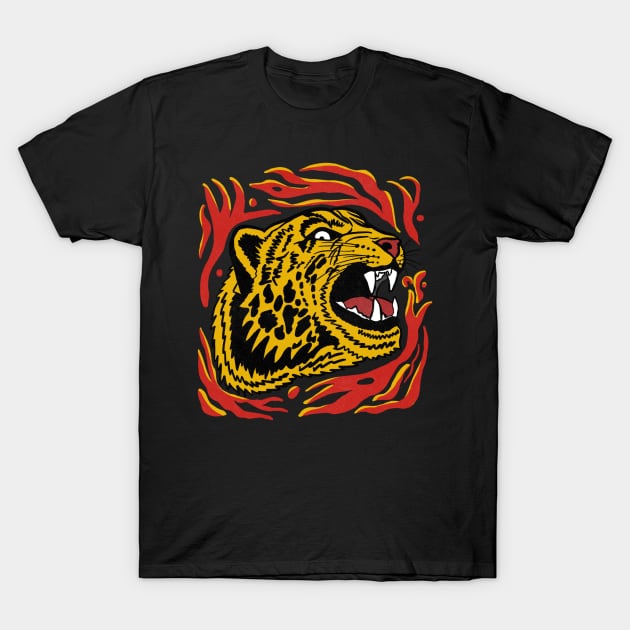 Fire Leopard T-Shirt by devilcat.art